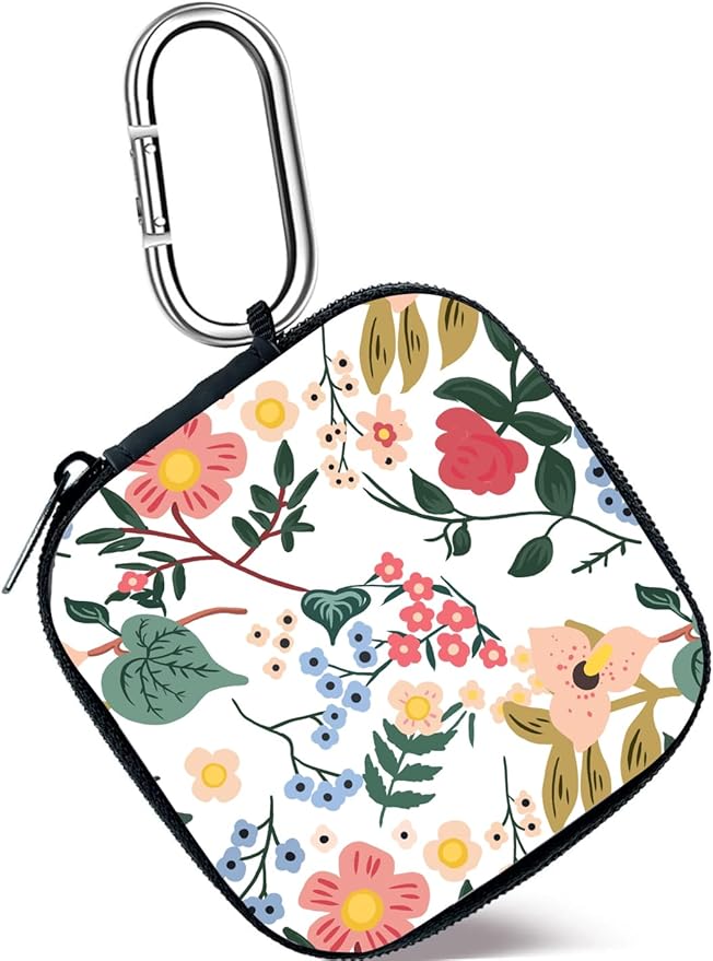Earbud Case,Headphone Organizer Earbud Storage Bag, Hard EVA Shockproof Cover Carrying Case with Carabiner Clip Compatible with AirPods 4 AirPods Pro 2nd /3/2/1 Bose Galaxy Buds (Flower)