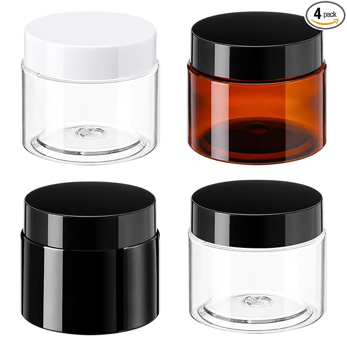 Patelai 4 Pieces Round Wide-mouth Leak Proof Plastic Container Jars with Lids for Travel Storage Makeup Beauty Products Face Creams Oils Salves Ointments DIY Making(2 Ounce,Classic Mix Color)