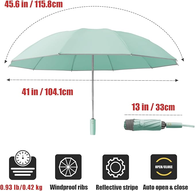 Fogkey Large Windproof Travel Umbrella - Reverse Auto Folding Car Umbrella for Rain and Sun, Compact Inverted Design with Waterproof Canopy, 10 Durable Ribs, Fits Backpack, Portable for Women & Men