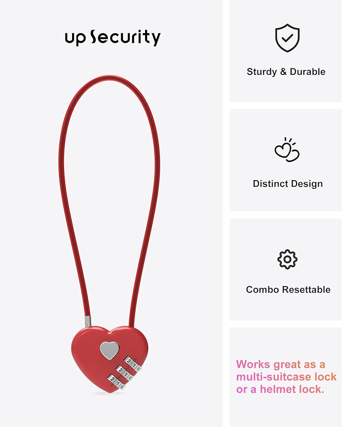 Small Combination Lock, Cable Locks with Combination, Cute Padlock with Code, Long Combo Cable Padlock for Luggage, Suitcase, Cabinet, Pool Gate, French Fridge Door, Motorcycle Helmet