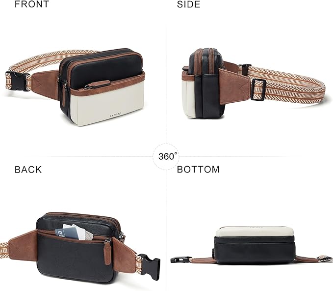 LATMAP 3L Fanny Packs Belt Bag for Women Small Everywhere Crossbody Bag Waist Packs Faux Leather Sling Chest Travel Purse