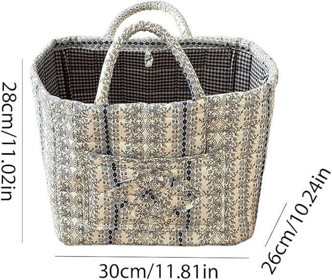 Floral Fabric Storage Basket Car Interior Storage Basket Underwear Sundries Laundry Baskets Supplies Home Organizer Bag (Lace Blue)