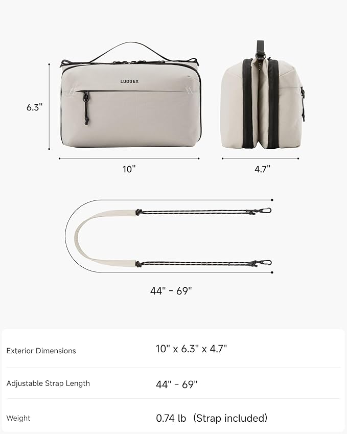 LUGGEX Large Travel Tech Pouch, Cable Organizer Bag with Removable Crossbody Strap, Dual Accessories Bag & Water Resistant for Kindle, Chargers, Cord, Earphone for Travel Office, Beige