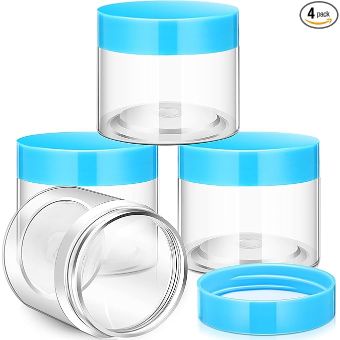 Patelai 4 Pieces Round Wide-mouth Leak Proof Plastic Container Jars with Lids for Travel Storage Makeup Beauty Products Face Creams Oils Salves Ointments DIY Making(6 Ounce,Blue)