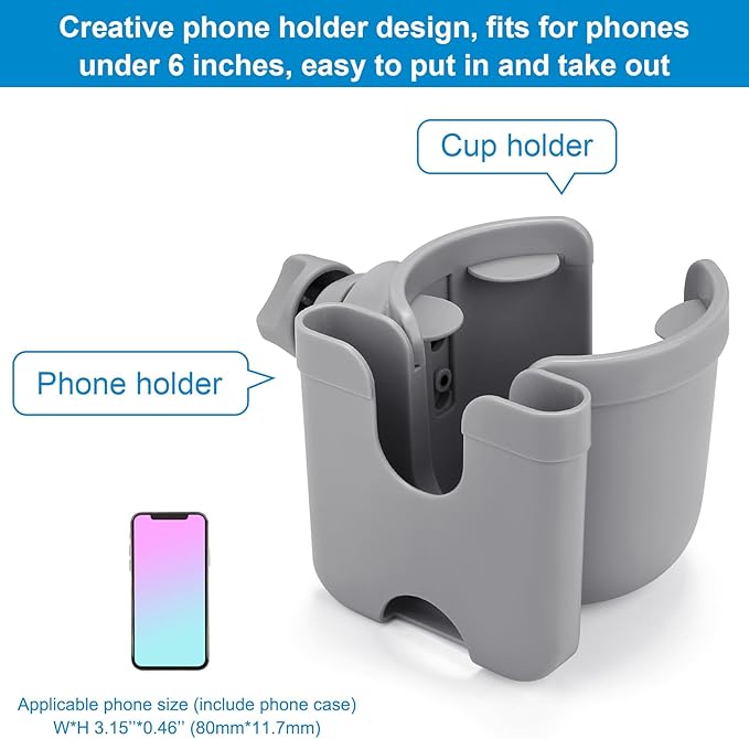 Accmor Stroller Cup Holder with Phone Holder, Bike Cup Holder, Universal Cup Holder for Uppababy Nuna Doona Strollers, 2-in-1 Cup Holder for Walker, Wheelchair, Scooter