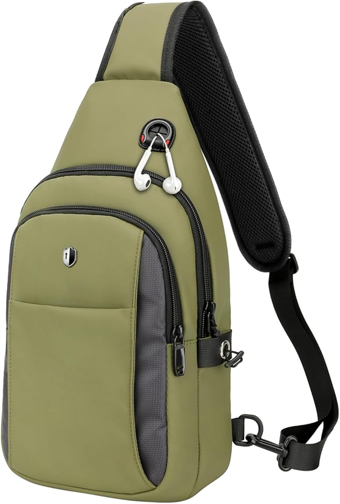 Anti-Theft Tactical Sling Bag for Men&Women, Water Resistant Crossbody Mini Backpack, Travel Hiking Lightweight Chest Pack,Built-in Audio Port, Reversible Strap, Fits 11 inch iPad & Switch 2