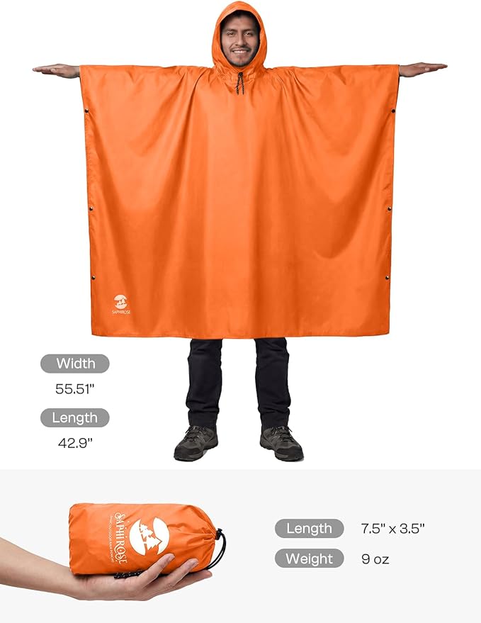 SaphiRose Hooded Rain Poncho Waterproof Raincoat Jacket for Men Women Adults