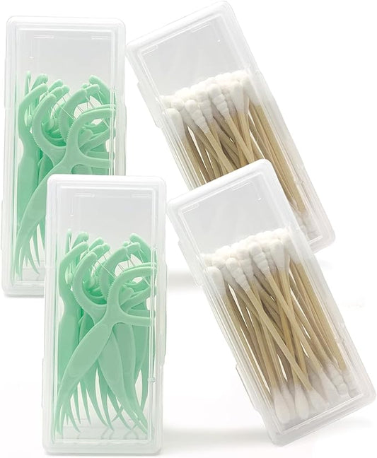 Cotton Swab Holder for Travel, 4 Pcs Portable Small Dental Floss Holder Clear Plastic Cotton Pad Holder, Travel Floss Picks Case with Dustproof Lid for Bud Hair Ties Floss