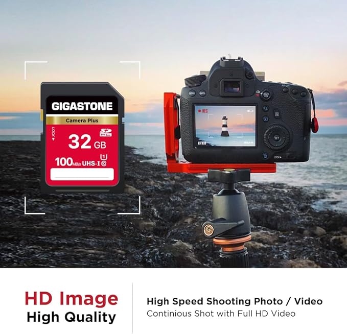 GIGASTONE 32GB SD Card, Camera Plus, UHS-I U1 Class 10 SDHC Memory Card Full HD Video for Digital Camera, with 1 mini case