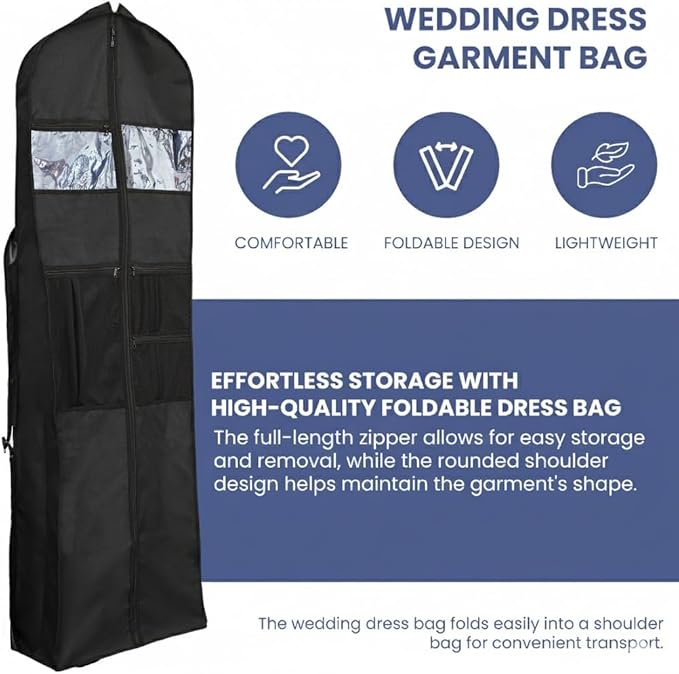 Wedding Dress Garment Bag 72" – Waterproof Trifold Travel Garment Bag for Bridal Gown with Shoulder Strap, Suitcase Sleeve & Accessory Pockets – Fits Full Skirts, Oxford Fabric, Carry Handle