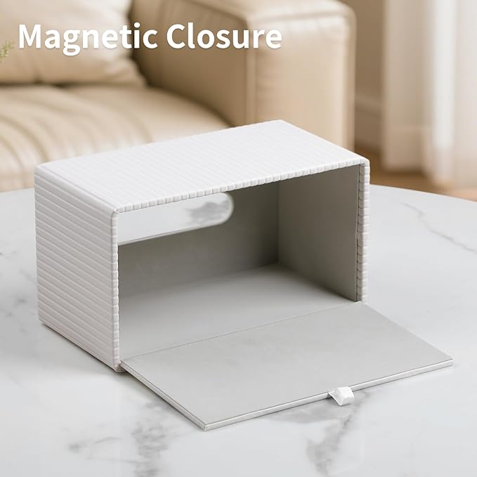 Extra Large Tissue Box Cover for Standard Size 180 to 230 Count Box of Tissues, PU Leather Rectangle Tissue Holder with Magnetic Closure (Ivory)