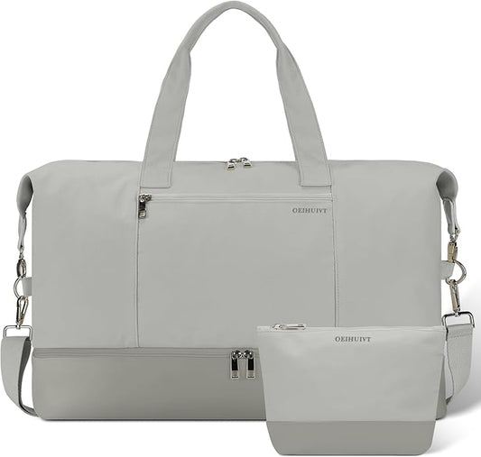 Women's Weekender bag Travel Duffel Bag with Shoe Compartment 21-inch Airline-Approved Carry-On, 2-Piece Overnight Bag Set Personal Item Luggage