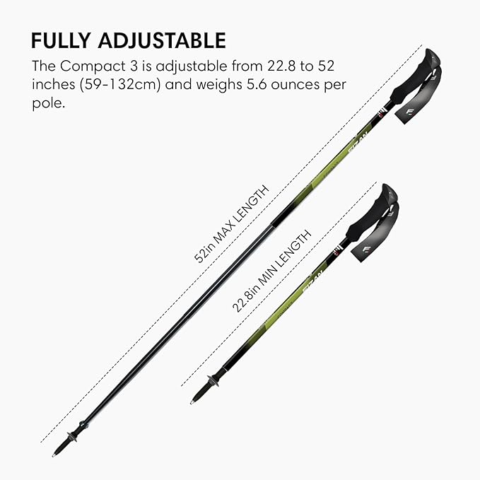 Fizan Compact 3 Trekking Poles – 5.6 oz Ultralight, Backpacking, Thru Hiking Poles, Adjustable, Collapsible, Customized Fit, EVA Grips, Aluminum Walking Sticks (Compact 3)