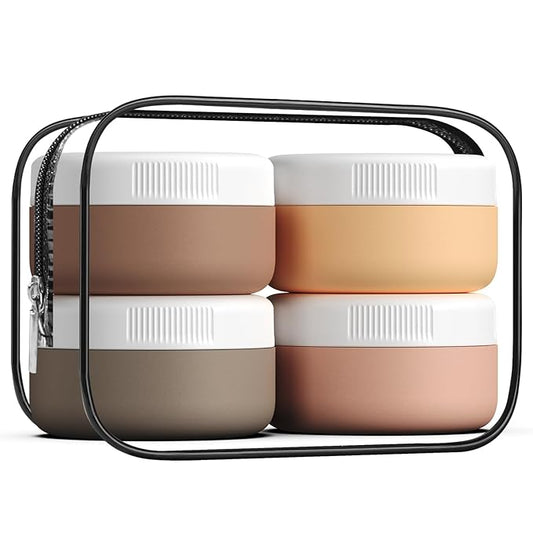 kuangre Travel Containers for Toiletries, Silicone Cream Jars BPA-Free, Leak-proof 1.35oz Travel Size Containers, Portable Size Silicone Jars with Lid for Cosmetic Face Hand Body Cream (4 Pack)