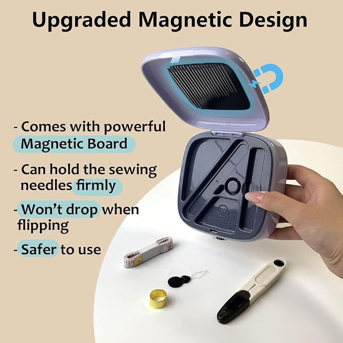 Sewing Kit Magnetic, Needle and Thread Kit with Sewing Supplies Travel Small Sewing Kit Portable for Adults Beginners (White)