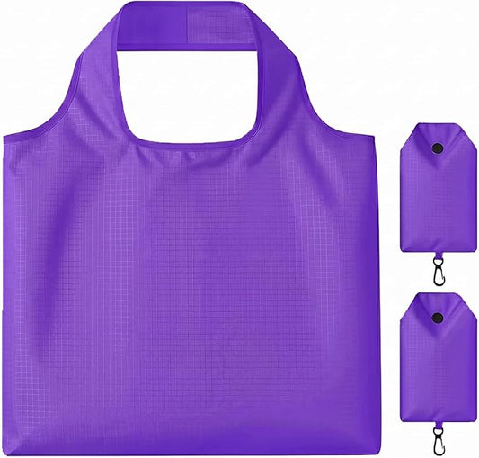 2 Pack Extra Large Foldable Shopping Bag, Waterproof Reusable Grocery Tote Bag Holder, Nylon (Purple)