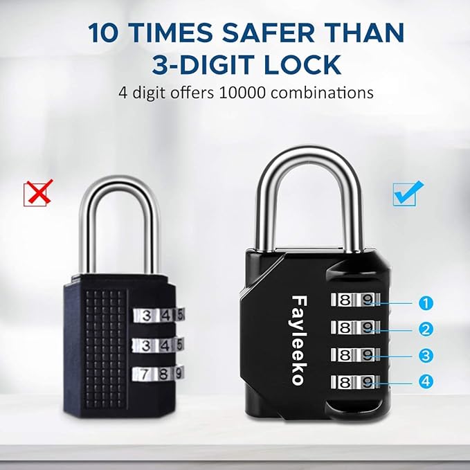 Combination Lock, 4 Digit Combination Padlock for School Gym Sports Locker, Fence, Toolbox, Case, Hasp Cabinet Storage (2 Pack, Light Blue & Black)