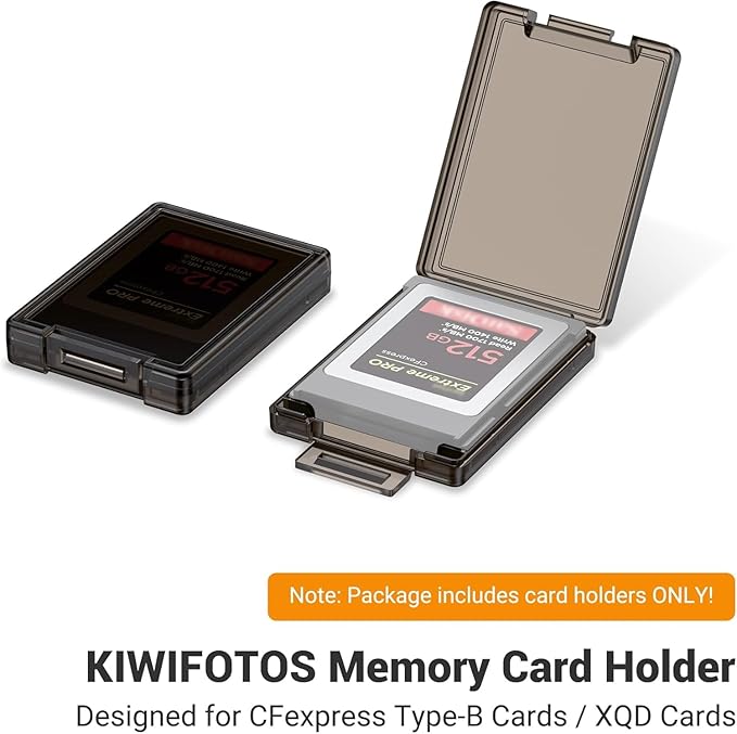 KIWIFOTOS 12 Pack CFexpress Type-B/XQD Memory Card Sleeve Case Translucent Black Plastic Storage CFB Anti-Shock Card Holder