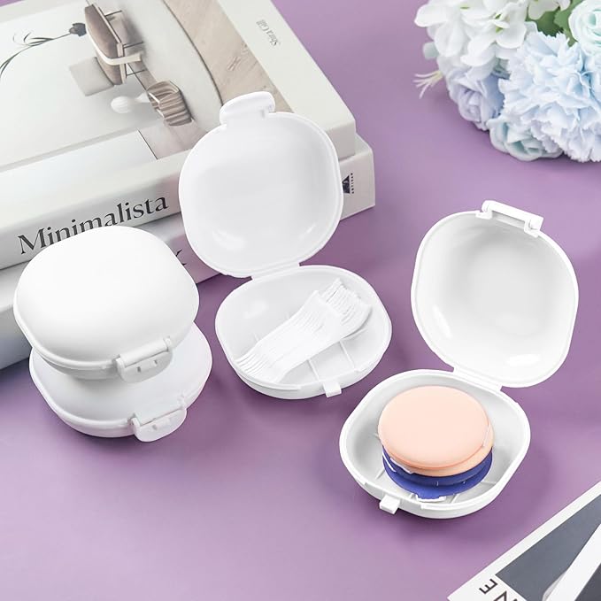4 Pcs Plastic Cotton Round Holder, Cotton Round Travel Case, Lightweight and Easy to Carry with Sealed Snap-on Lid, Accessories Jewelry Organizer(3.4 x 1.5in,White)