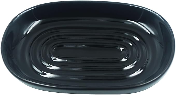 Ceramic Soap Dish,Oval Shaped Soap Holder, Sponge Holder,Jewelry Holder, for Bathroom,Kitchen Sink (Black)
