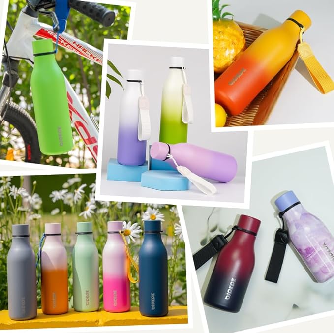 BJPKPK Insulated Water Bottles, 12oz Stainless Steel Metal Water Bottle with Strap, BPA Free Leak Proof Jugs, Mugs, Flasks, Reusable Thermal Flasks for Sports & Travel, Dawn