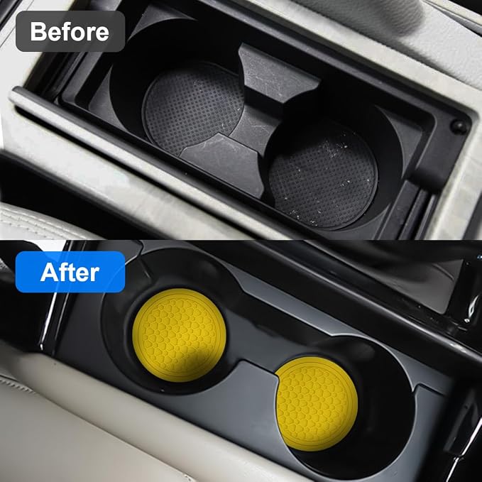 Mandark 4PCS Car Cup Holder Coasters, 2.75 Inch Non-Slip Insert Water Bottle Holder Pads, Dustproof Automotive Interior Accessories Mat, Universal for Vehicles, Trucks, RVs and More (Yellow)