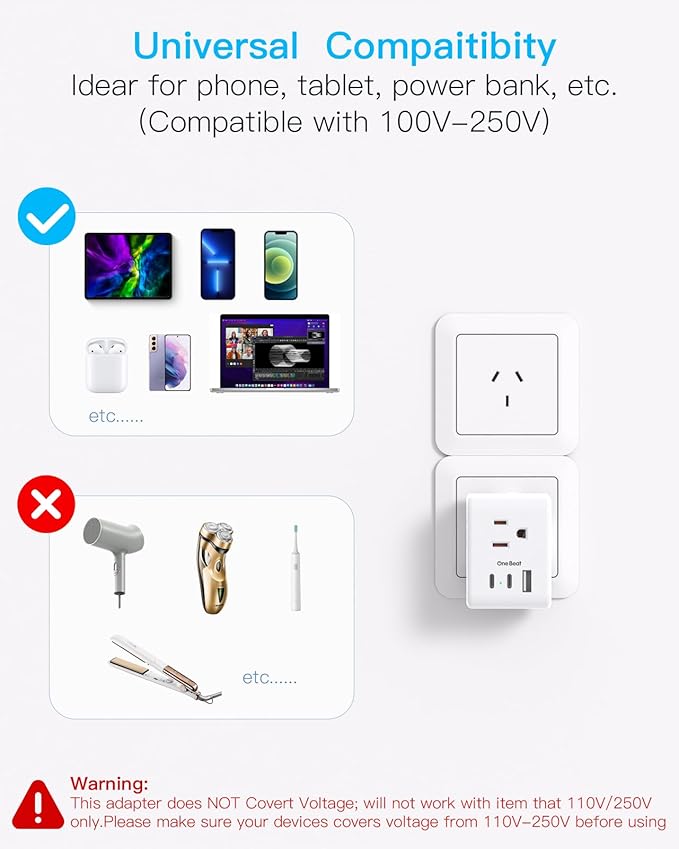 2 Pack Australia New Zealand Power Plug Adapter, Australia Travel Adapter with 3 American Outlets 3 USB Charging Ports (2 USB C), Type I Plug Adapter for US to Australia, Argentina, China