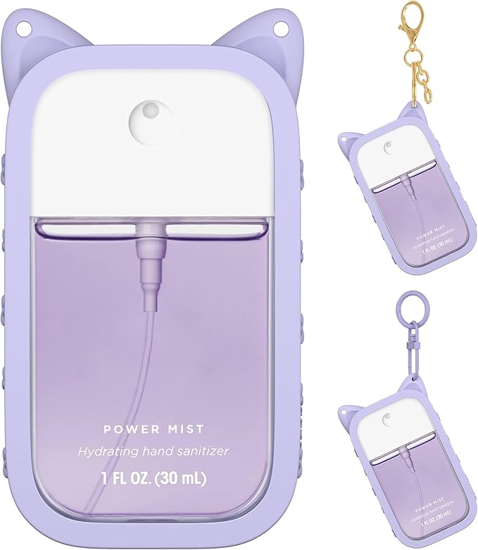 Sonnorel 1pcs Silicone Case Fit for Touchland Hand Sanitizer Spray (Fit for 30 mL Ver), with 2 Keychain Cute Cat Ear Paw (Light Purple)