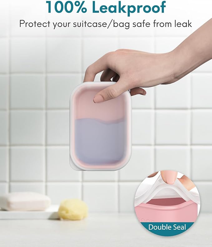 Quatish Large Leakproof Travel Soap Case, Solid Shampoo Bar Holder, Silicone Soap Box with Draining Layer, Enhanced Soap Container, Suitable for Camping, Gym, Bathroom, Outdoor Essentials, Pink