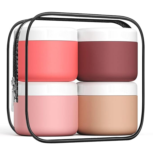 Kuangre Travel Containers for Toiletries, Silicone Cream Jars BPA-Free, Leak-proof 3oz Travel Size Containers, Portable Size Silicone Jars with Lid for Cosmetic Face Hand Body Cream (4 Pack)