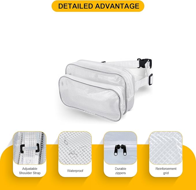 10.6 Inch Fanny Pack Tool Bag -Transparent & Anti-static Cleanroom Waist Pack Belt Bag for Work and Travel