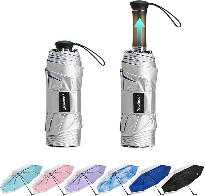 G4Free 46 Inch Mini Travel Umbrella with Retractable Handle, Pocket Size Umbrellas for Sun Rain. UV Protection UPF 50+, Small Compact Umbrella