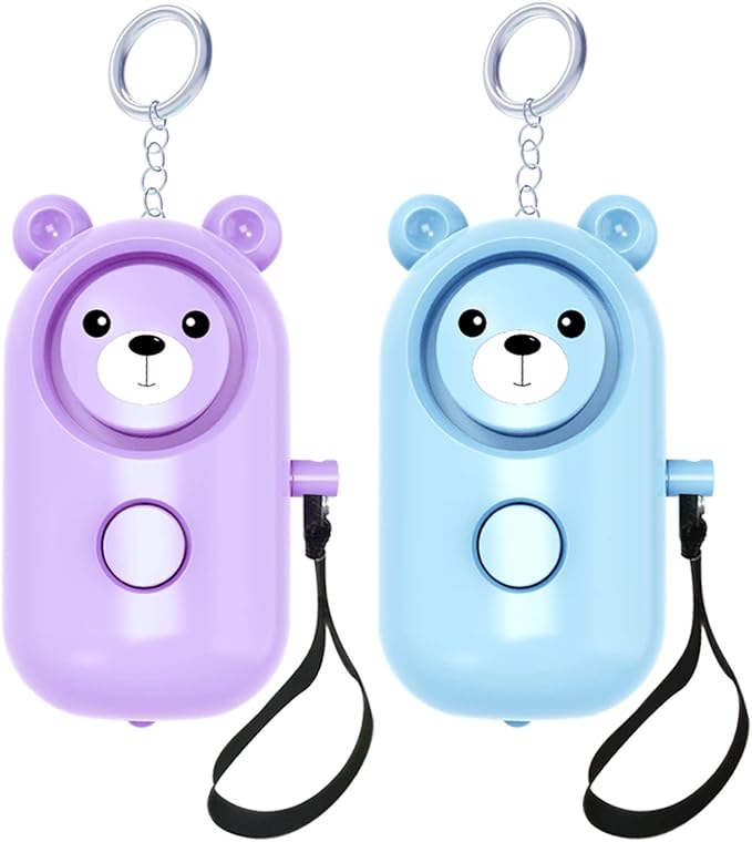 Personal Alarm Safe Sound for Women Kids Elders, 2 Pack Cute 130dB Loud Siren Safety Self-Defense with LED Light, Security Keychain Emergency Alert Alone (Blue+Purple)
