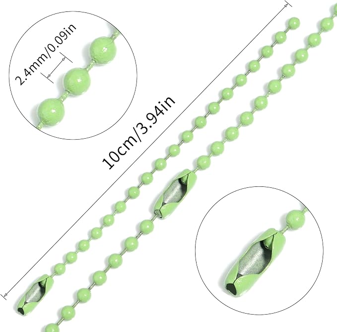 Lemonkey 100Pcs Ball Beads Chains Bulk,Green Keychains Rings Metal Chains,4 Inch Dog Tag Metal Small Chains with Connectors for Hanging Decoration