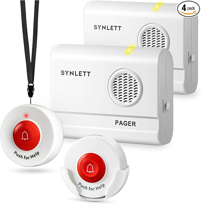 Caregiver Pager Call Button Wireless Call Bell Alert Buttons for Patients Elderly Seniors Home Portable Nurse Call System Bed Alarm Fall Prevention Emergency
