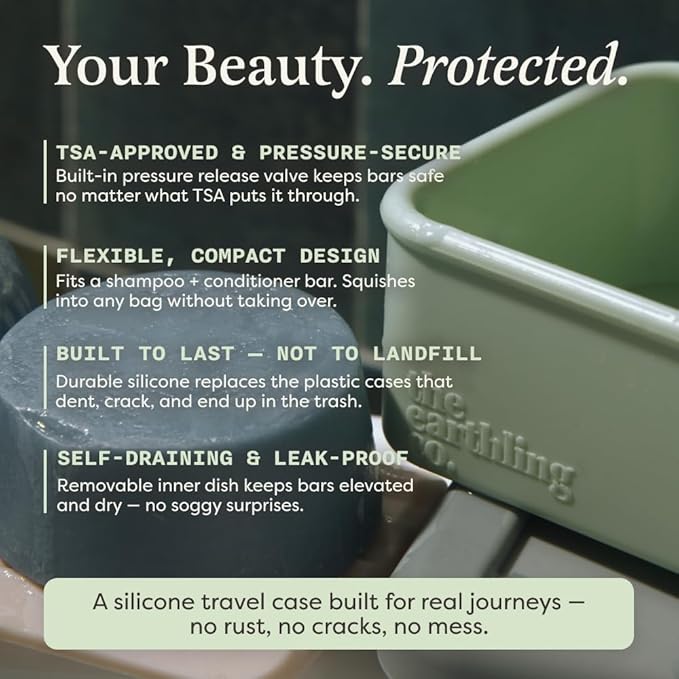 The Earthling Co. Leakproof Soap Case for Travel - Compact Portable Silicone Container with Removable Soap Dish for Drainage, Lightweight Shampoo and Conditioner Bar Holder for Shower Toiletries