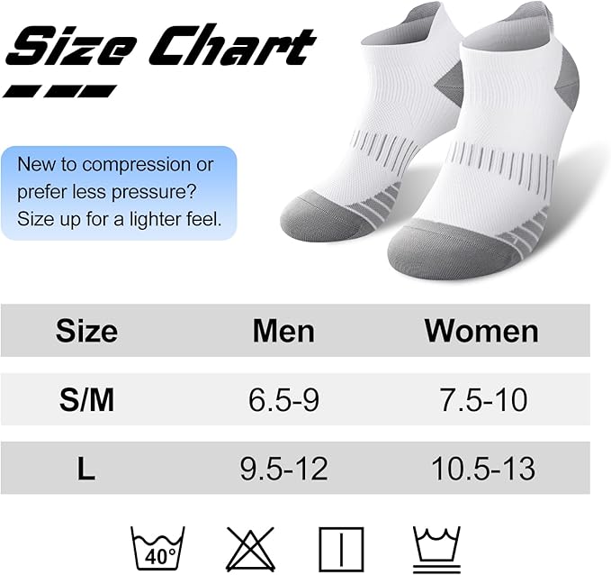 Ankle Compression Socks for Men and Women 6 Pairs, Low Cut Breathable Seamless short Running Socks with Arch Support