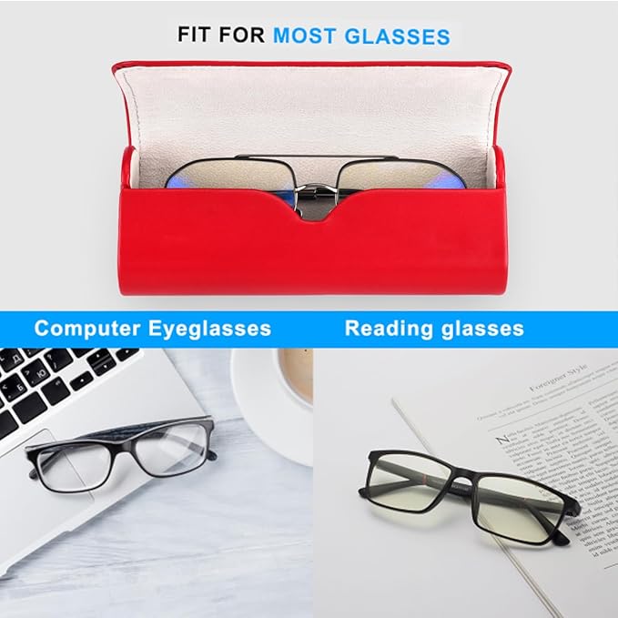RayLove Hard Shell Glasses Case, Lightweight Leather Eyeglass Case, Travel-Friendly Sunglasses Protector for Men & Women