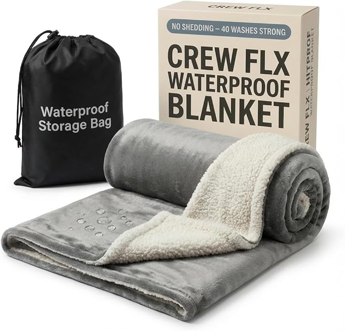 Waterproof Blanket for Bed (80"x60" Queen Size) – Reversible Plush Sherpa Fleece, Moisture Absorbent TPU Layer, Stain Proof Mattress & Couch Protector – Machine Washable - Gray
