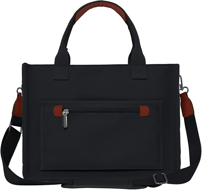 FIORETTO Womens Canvas Tote Bag Purse with Individual Compartment, Zipper Top, Reinforced Bottom & Luggage Sleeve
