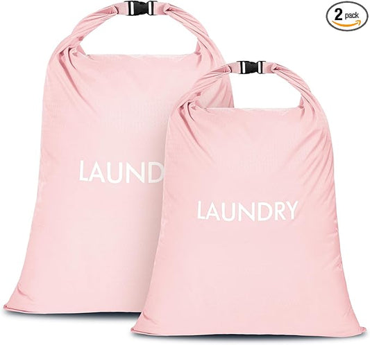 2 Pack Waterproof Travel Laundry Bag Set, Roll-Top Wet Dry Bag for Odor Control & Separating Dirty Clothes, Packable Space Saver Organizer for Gym, Swimming & Cruise Suitcases