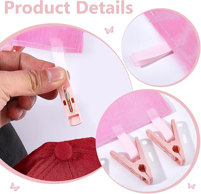 WADORN 4 Pack Travel Hanger Clips, Baseball Cap Hangers with 6 Clips Foldable Clothes Hanger Clip Compact Folding Sock Clip for Swimsuit Towel Underwear Dorms Camping Fits All Size Hangers, Pink