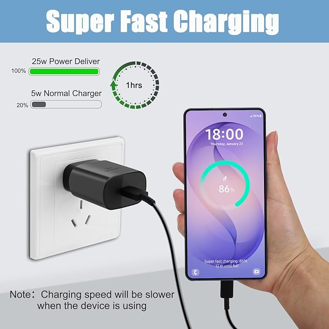 USB C Fast Charger,25W Android Phone Charger for Samsung S26 Super Fast Charger Type C Charger Cord & 10 Ft USB C Cable Fast Charging for Samsung Galaxy S26/S25/S24/S23/S22/S21/S20/Plus/Ultra,2 Pack
