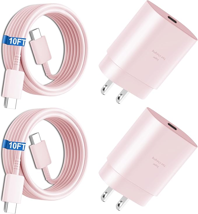 USB C Charger,25W Charger Fast Charging Block Phone Charger Android & Fast Charger Type C 10Ft Cable Cord for Samsung Galaxy S26/S25/S24/S24+/S24 Ultra/S23/S23+/S23Ultra/S22/S22+/S22Ultra/S21/S20,Pink