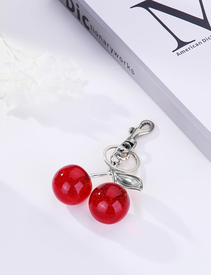 OVRUNS Cherry Bag Charm Cute Cherry Accessories Sparkling Purse Charms for Women