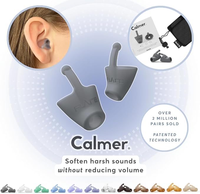 Flare Audio Calmer | Noise Reducing Ear Plugs Alternative | Silicone Reusable Ear Plugs for Noise Sensitivity, Focus and Travel | Ear Plugs for Noise Reduction (Standard, Grey)