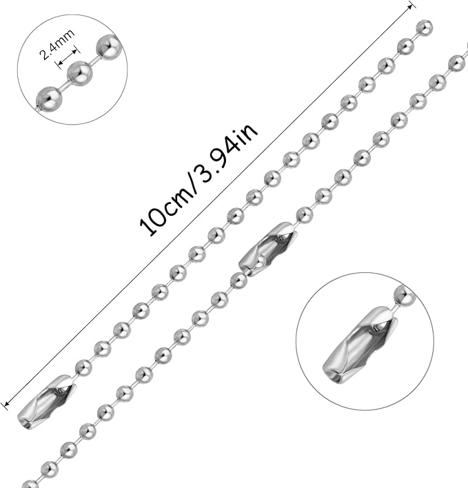 Lemonkey 100Pcs Ball Beads Chain Bulk, Silver Keychain Rings, 4 Inch Dog Tag Metal Small Chain With Connectors for Hanging Decoration