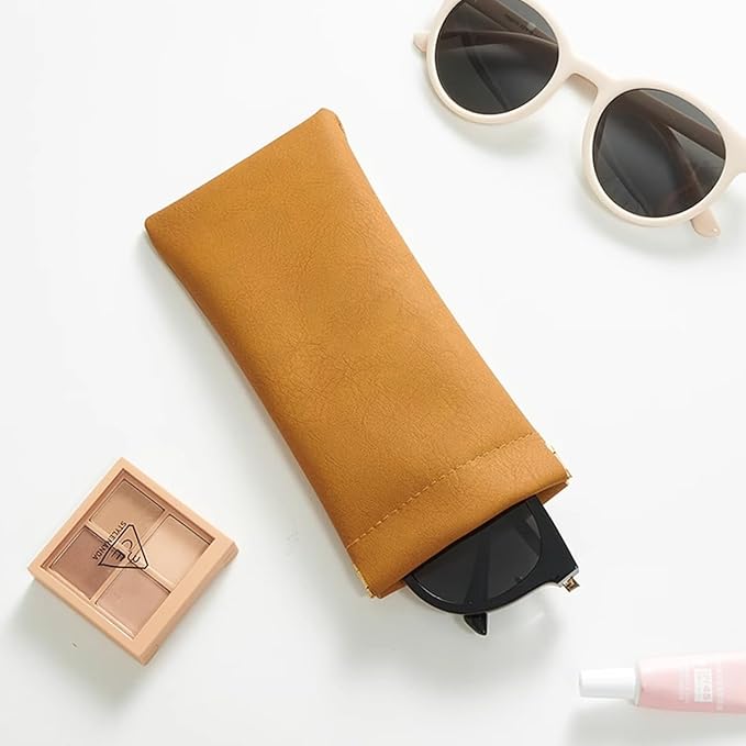 3 Pack Leather Eyeglasses Cases PU Soft Sunglasses Pouch Squeeze Top Portable Glasses Cases for Men Women