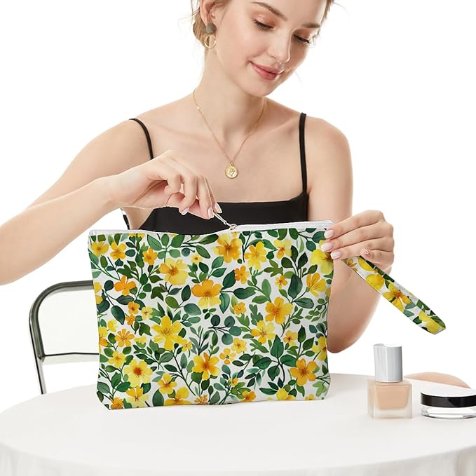 Fokongna Floral Print Wet Bag, Small Portable Waterproof Multi-Functional Organizer for Women, Ideal for Daily, Beach & Travel, Yellow Buttercup Vine