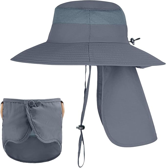 Sun Hats for Men Women Fishing Hat UPF 50+ Breathable Wide Brim Bucket Hats Summer UV Protection Safari Hat with Neck Flap